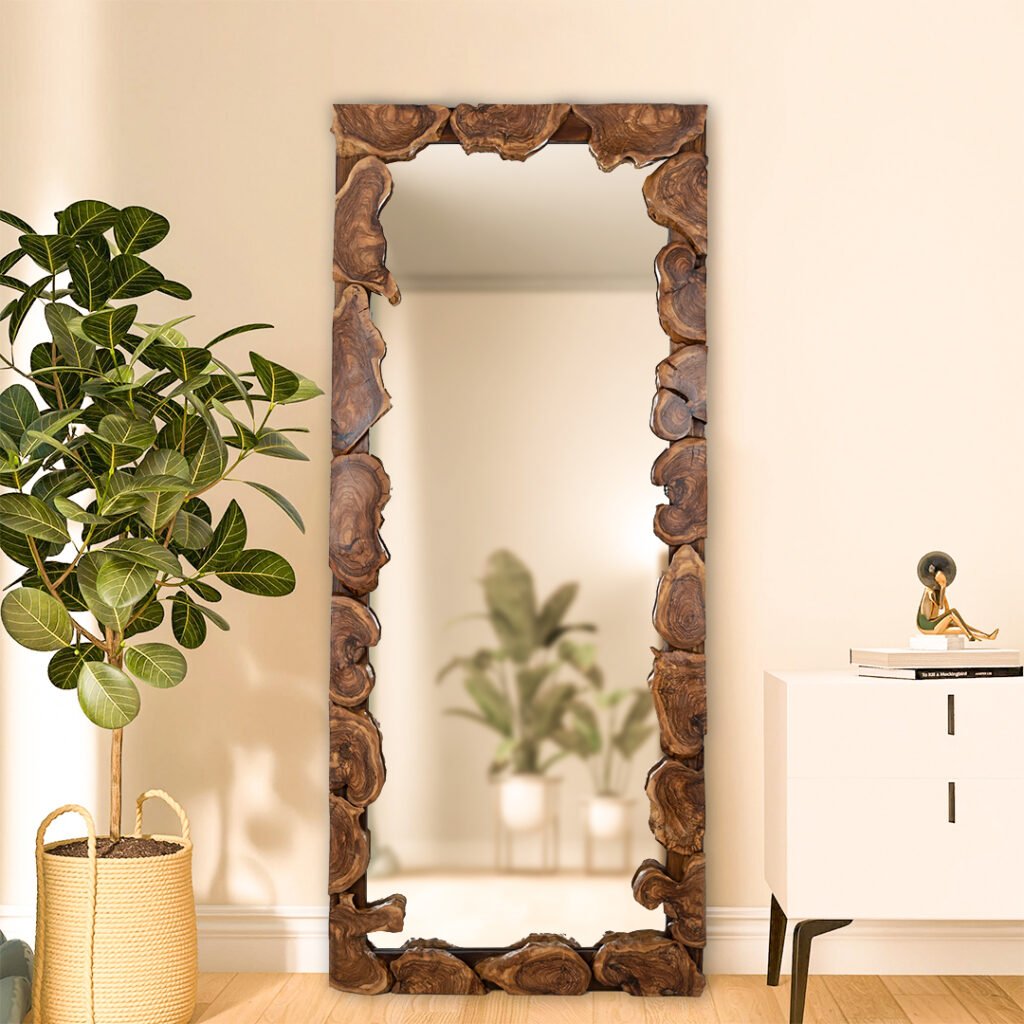 مرآة خشبية بنية اللون من تاجزي، مقاس 170 × 70 سم